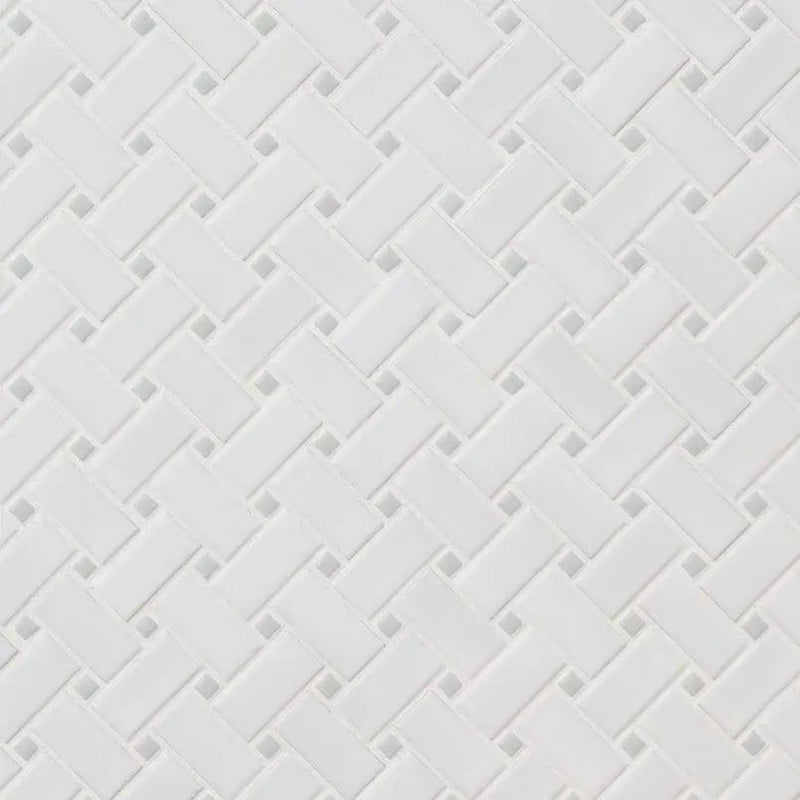 White And Gray Matte Basketweave 6mm Pattern Porcelain Mosaics angled view