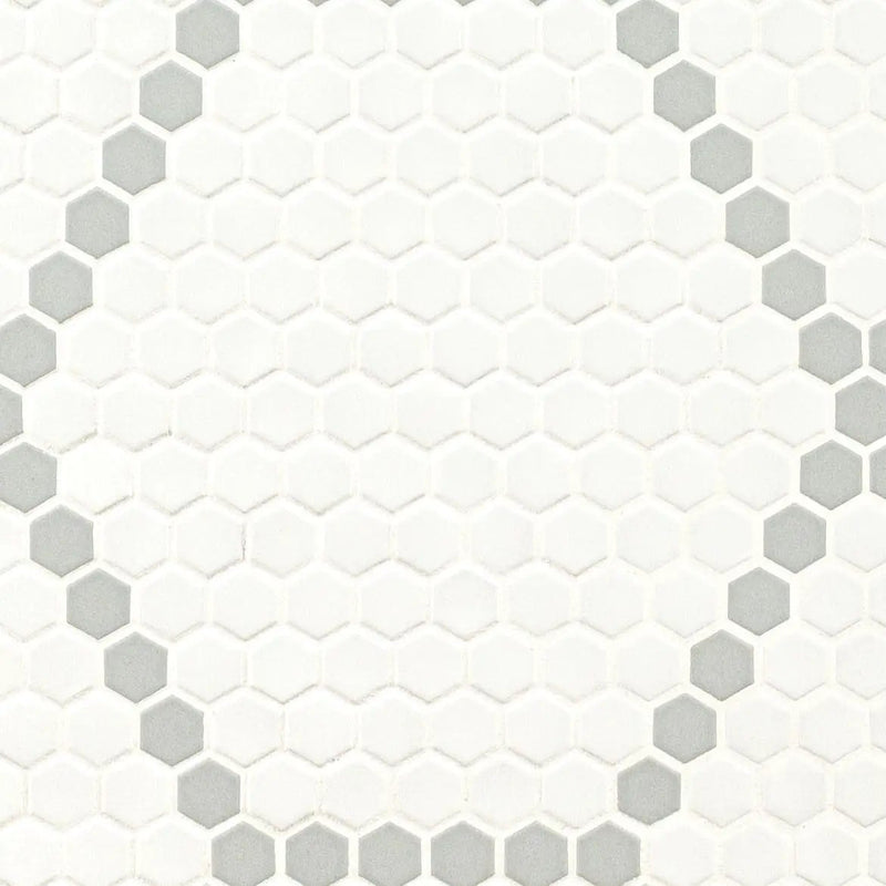 White And Gray Hive Pattern Matte Porcelain Mosaics close up