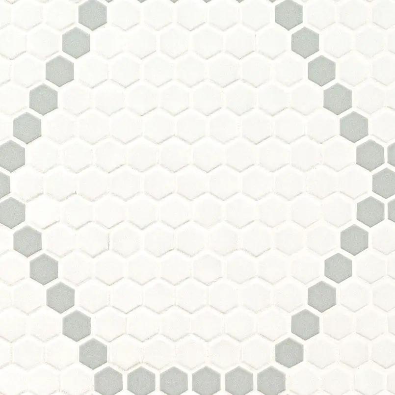 White And Gray Hive Pattern Matte Porcelain Mosaics close up