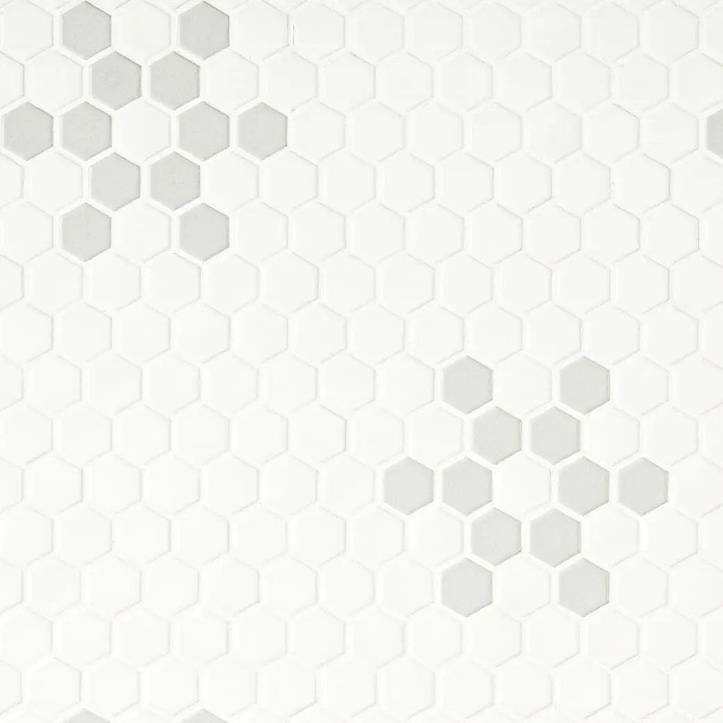 White And Gray Mod Petal Pattern Matte Porcelain Mosaics close up