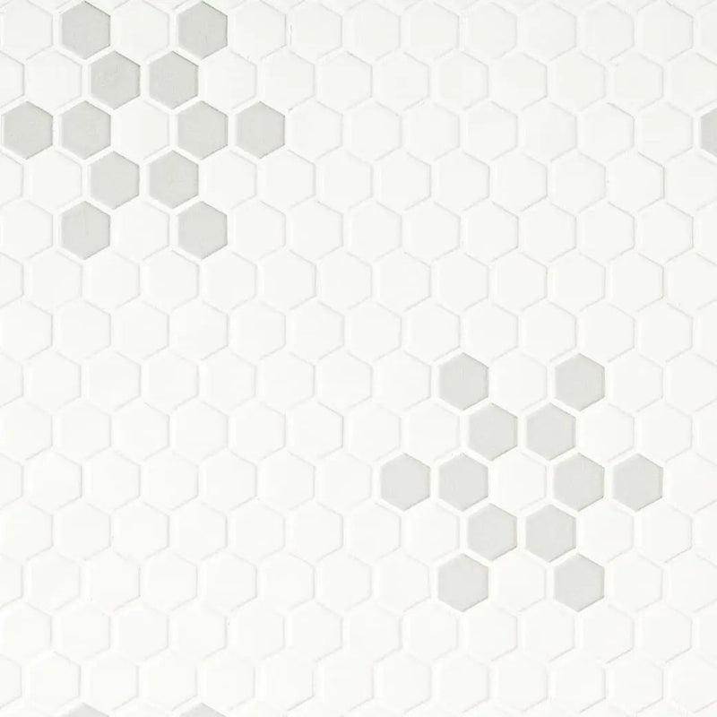 White And Gray Mod Petal Pattern Matte Porcelain Mosaics close up