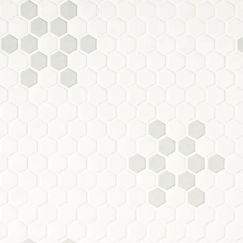White And Gray Mod Petal Pattern Matte Porcelain Mosaics close up