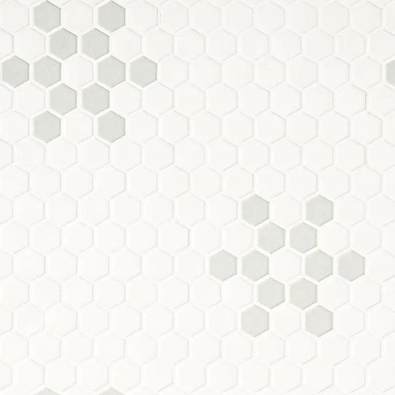 White And Gray Mod Petal Pattern Matte Porcelain Mosaics close up