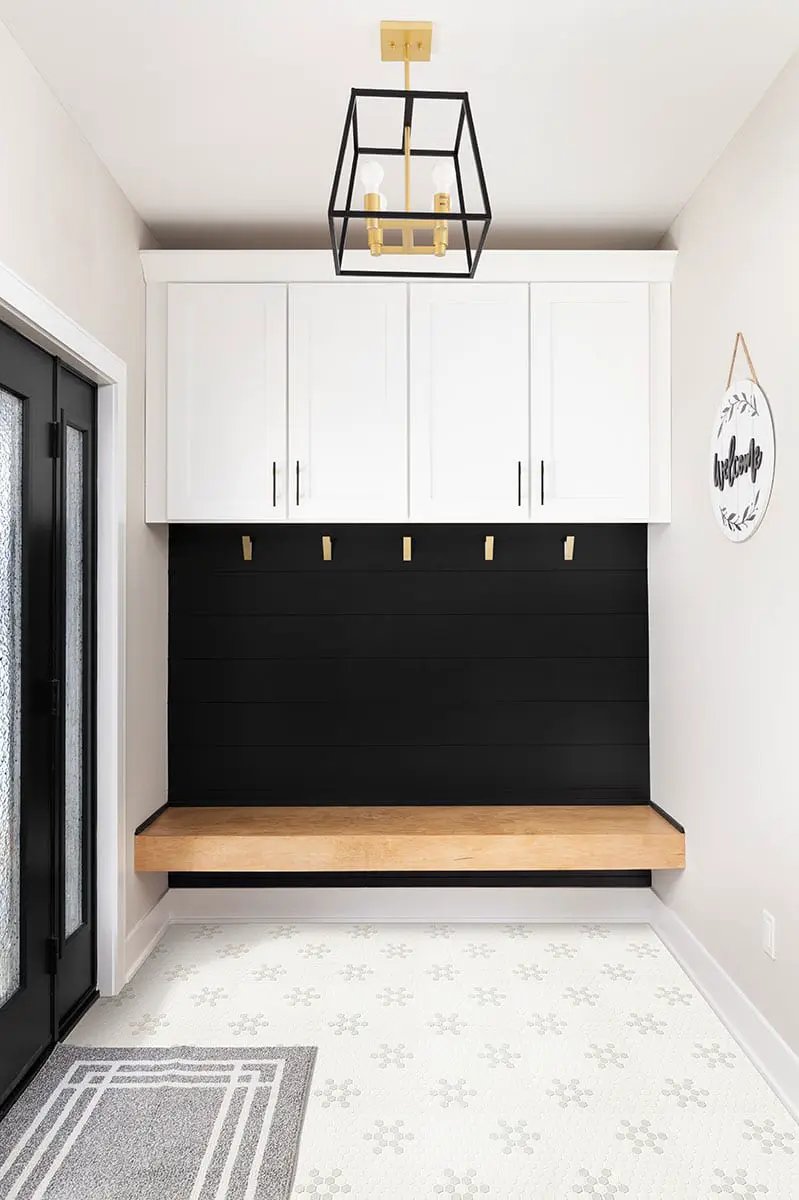 White And Gray Mod Petal Pattern Matte Porcelain Mosaics in a finished room