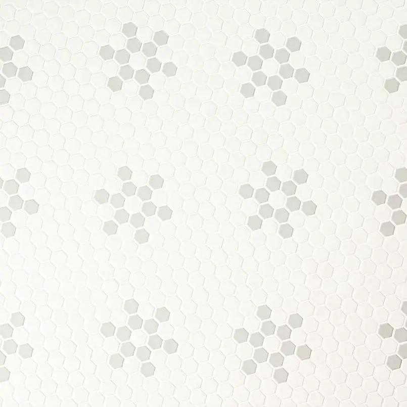 White And Gray Mod Petal Pattern Matte Porcelain Mosaics angled view