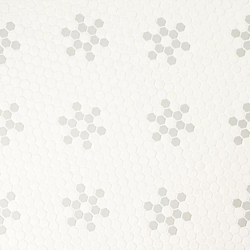 White And Gray Mod Petal Pattern Matte Porcelain Mosaics angled view