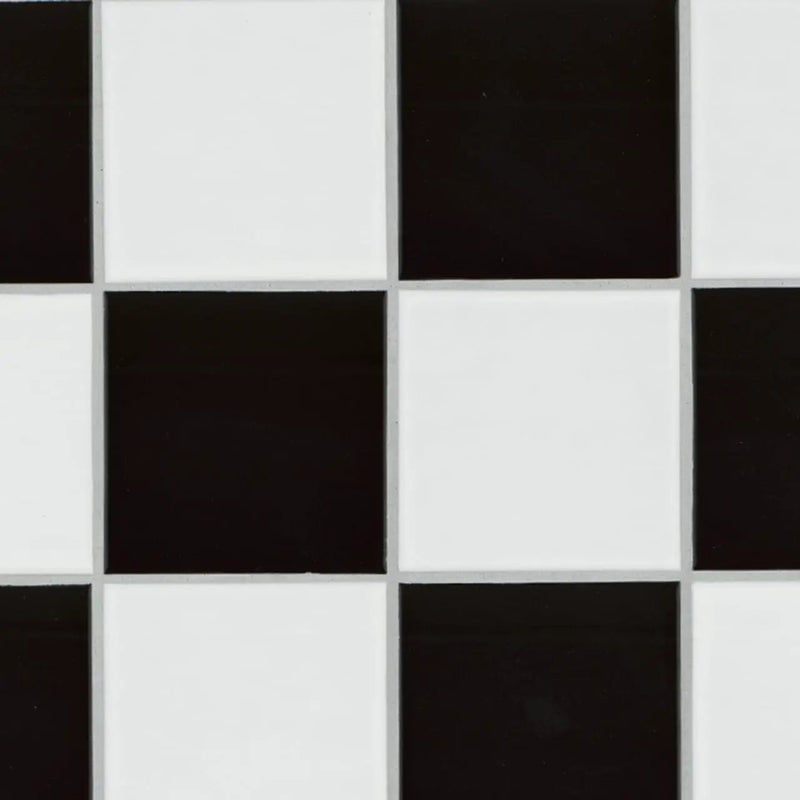 White And Black 4" Checkered Matte Porcelain Mosaics 4x4 close up