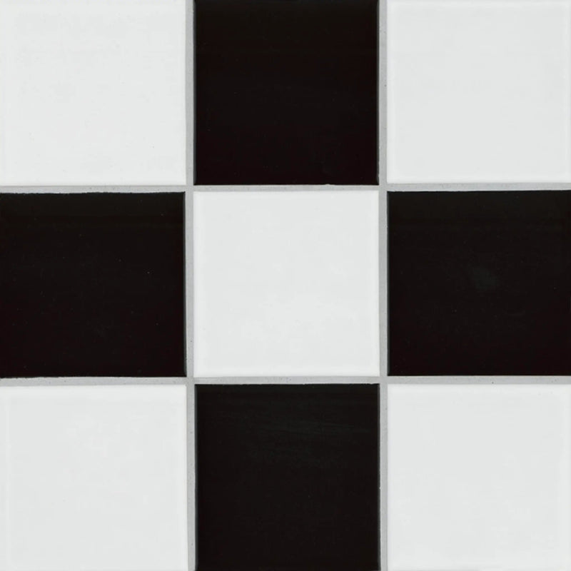 White And Black 4" Checkered Matte Porcelain Mosaics 4x4 close up