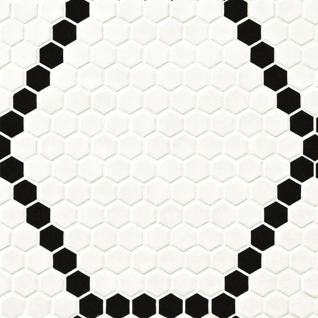 White And Black Hive Pattern Matte Porcelain Mosaics close up
