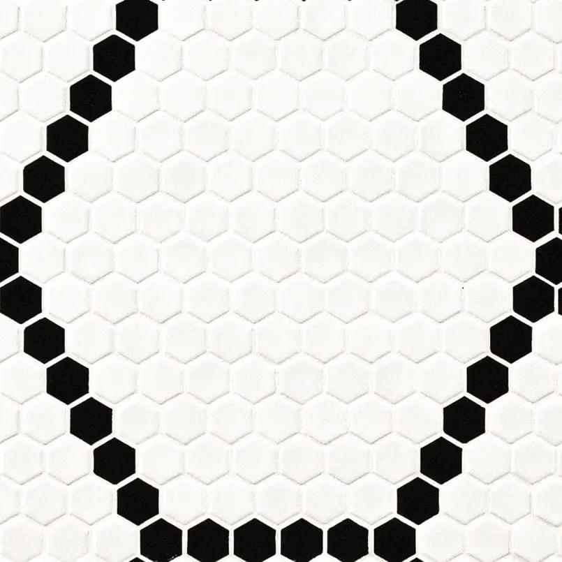 White And Black Hive Pattern Matte Porcelain Mosaics close up