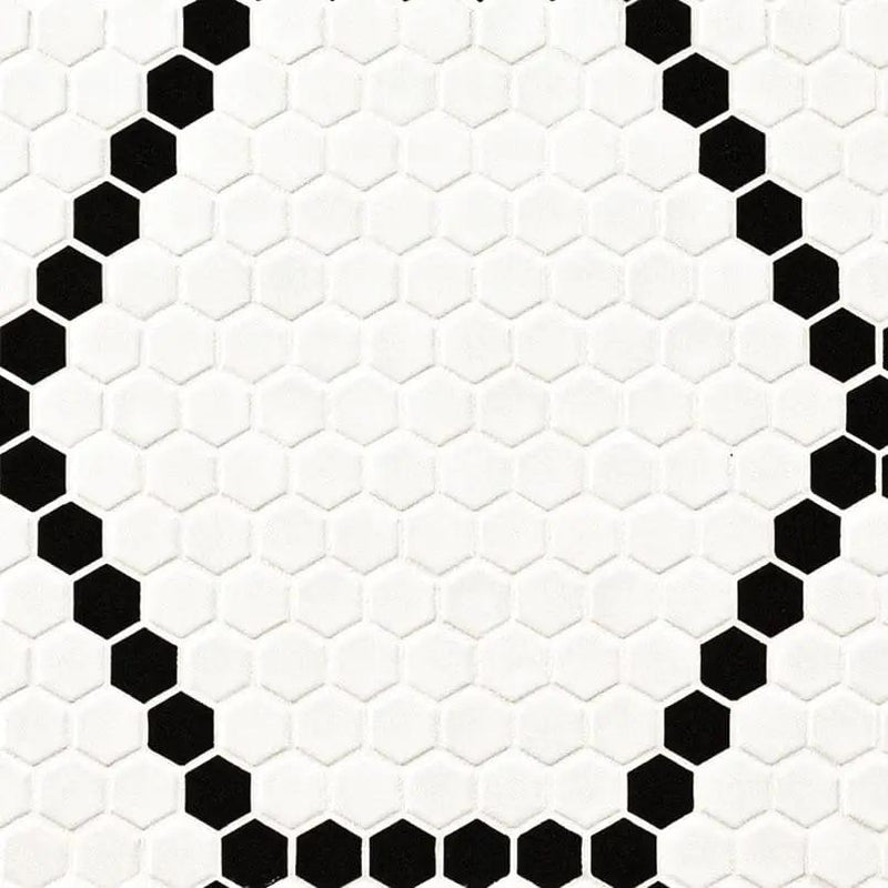 White And Black Hive Pattern Matte Porcelain Mosaics close up