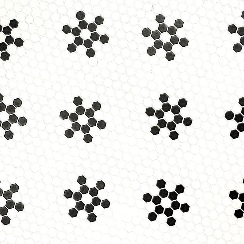 White And Black Mod Petal Pattern Matte Porcelain Mosaics angled view