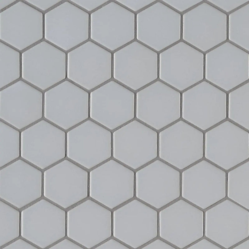 Retro Hexo Gray 6mm Matte Porcelain Mosaics close up
