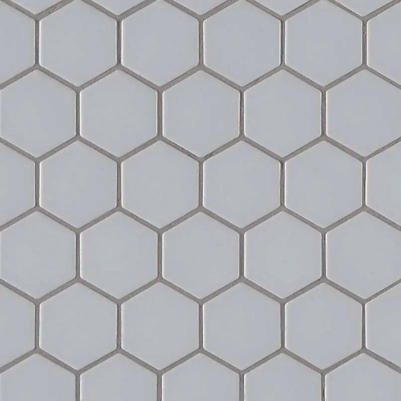 Retro Hexo Gray 6mm Matte Porcelain Mosaics close up