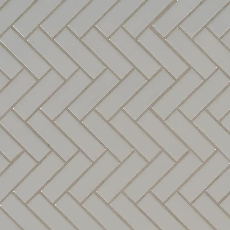 Gray Glossy Herringbone Mosaic Porcelain close up