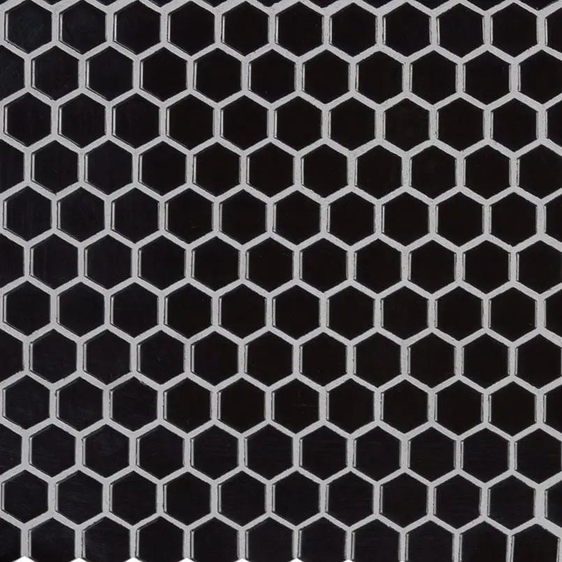 Retro Nero Hexagon Mosaic Tile Glossy Pattern Porcelain close up