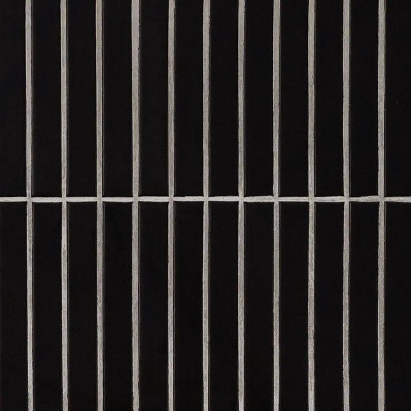 Black Matte 1x6 Stack Pattern Porcelain Mosaics close up