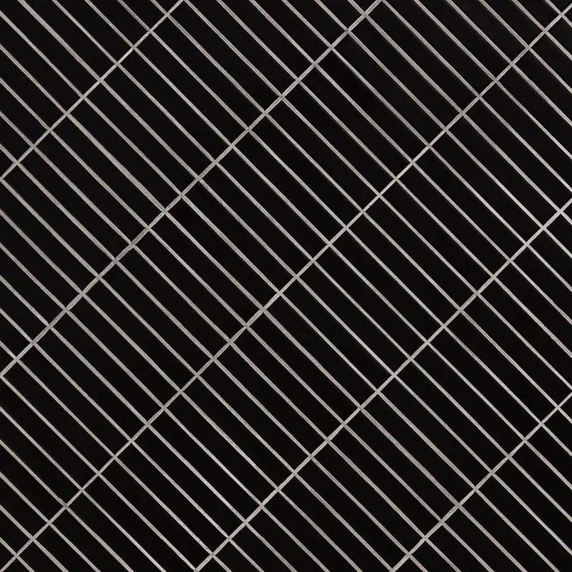 Black Matte 1x6 Stack Pattern Porcelain Mosaics angled view