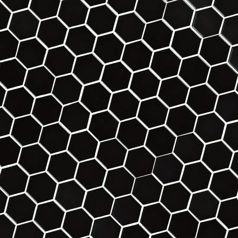 Black Matte 2” Hexagon Mosaic Tile Porcelain 2x2 angled view