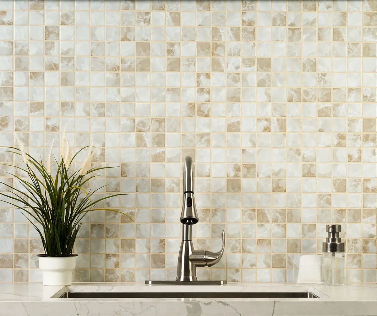 Terra Onyx Matte 2x2 Porcelain Mosaics in a finished room