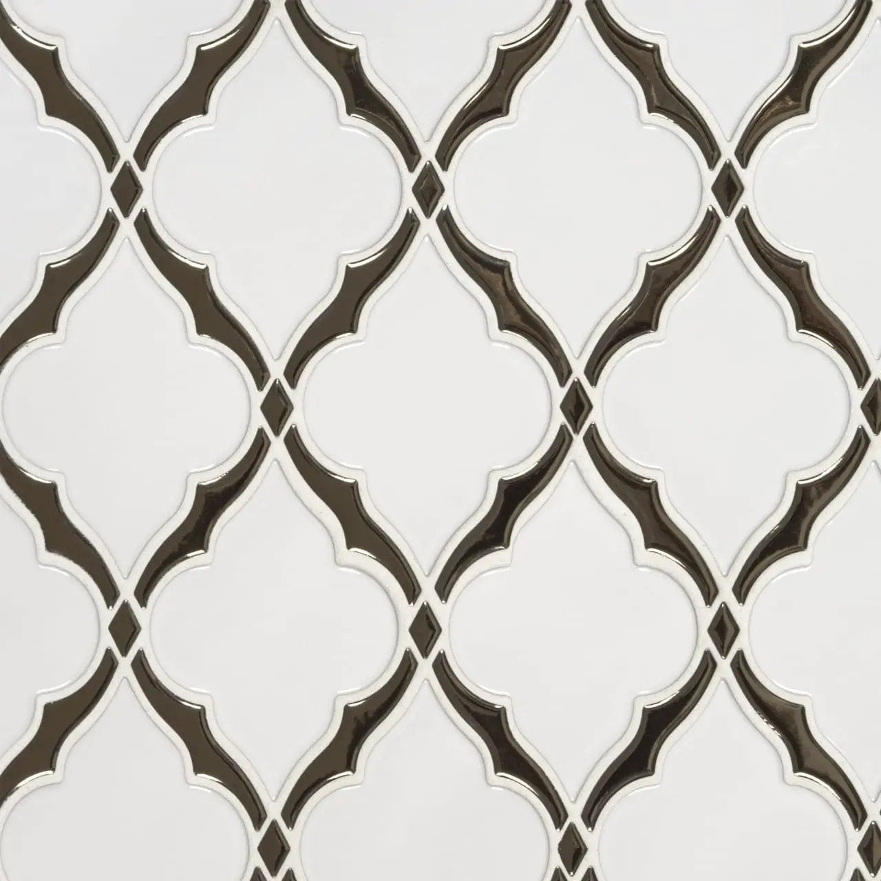 Victorian Light Arabesque Tile Glossy Pattern Ceramic Mosaics close up