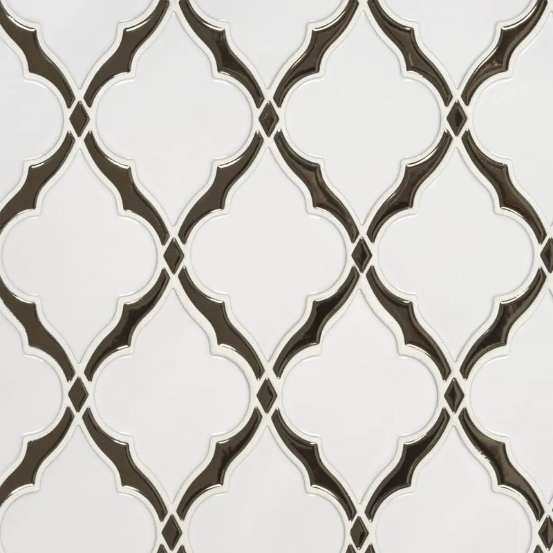 Victorian Light Arabesque Tile Glossy Pattern Ceramic Mosaics close up