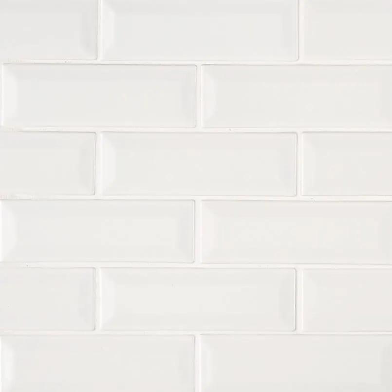 Whisper White Subway Tile 2x6 Glossy Ceramic Mosaics close up