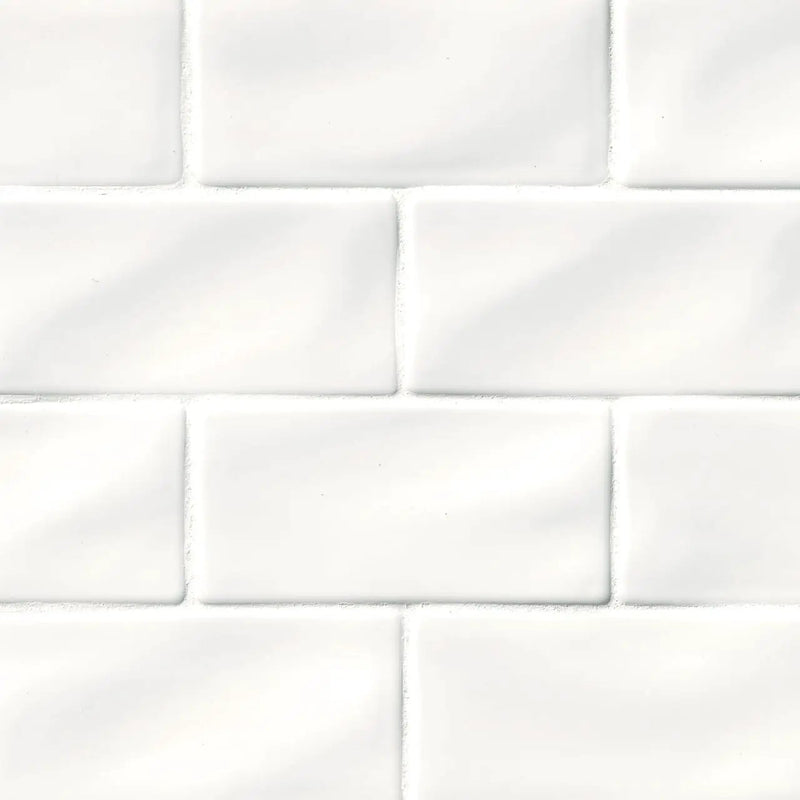 Whisper White Subway Tile 3x6 Glossy Ceramic Mosaics close up