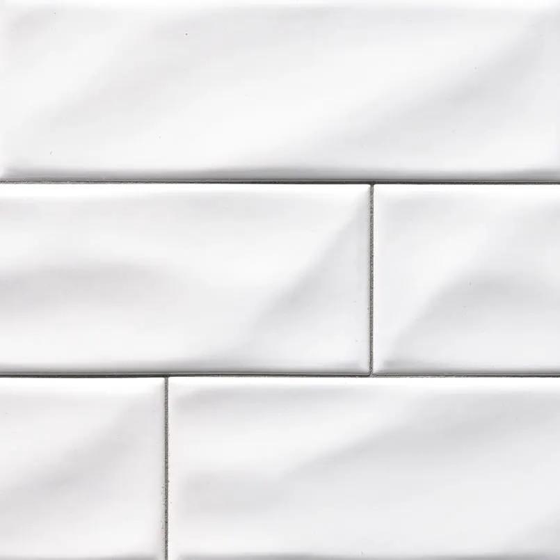 Whisper White Subway Tile Glossy Ceramic Mosaics 4x12 close up