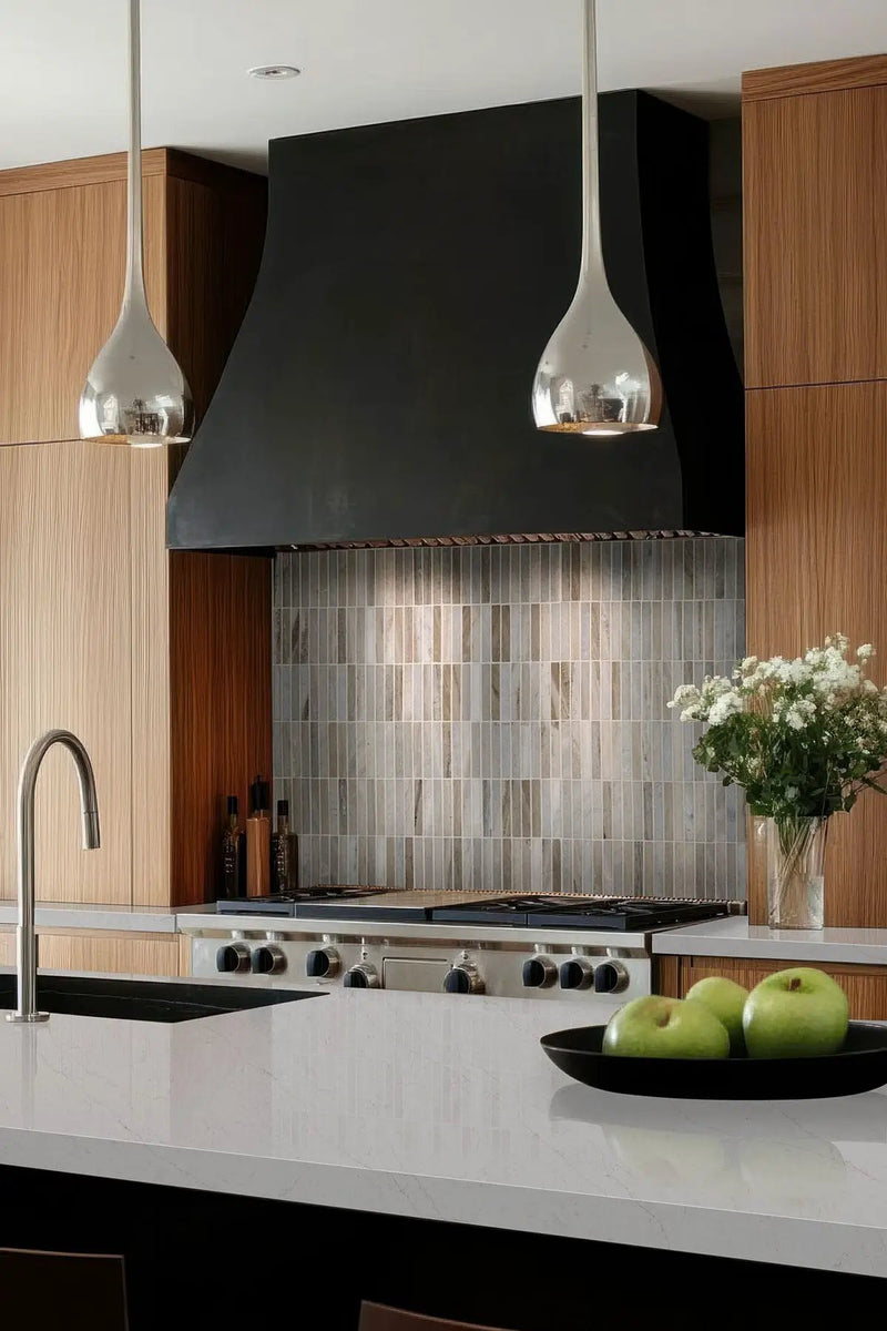 Ravello Mini Stack Polished Marble Mosaics 5/8x4 in a finished room
