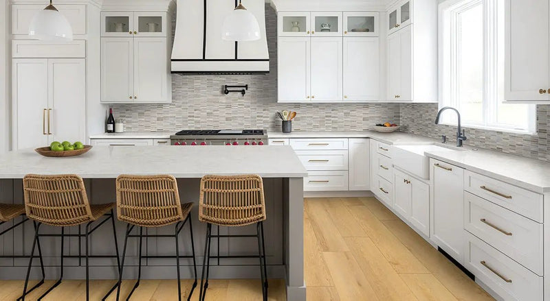 Ravello Mini Stack Polished Marble Mosaics 5/8x4 in a finished room