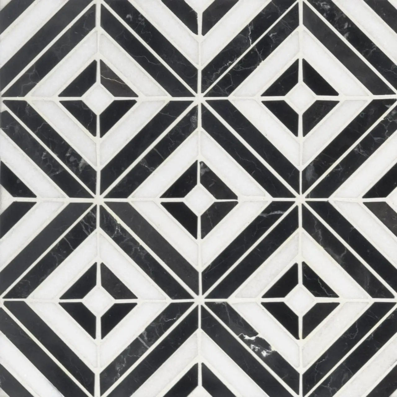 Rhombix Nero Polished Pattern Marble Mosaics close up