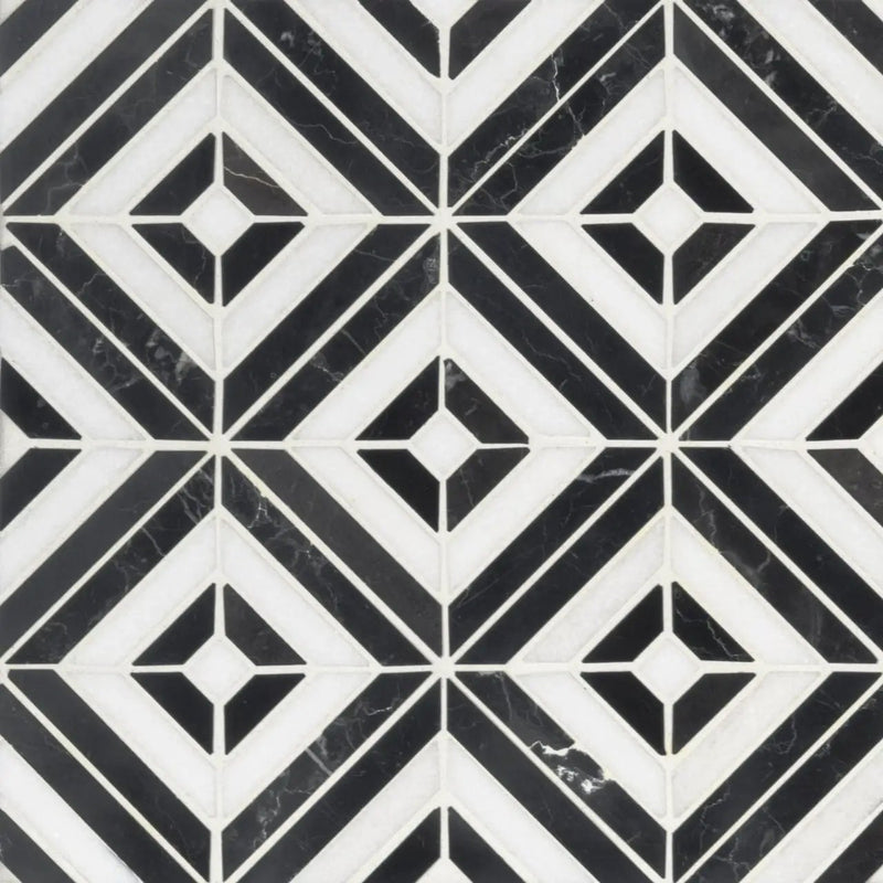 Rhombix Nero Polished Pattern Marble Mosaics close up