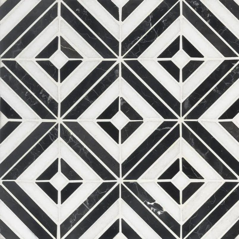 Rhombix Nero Polished Pattern Marble Mosaics close up