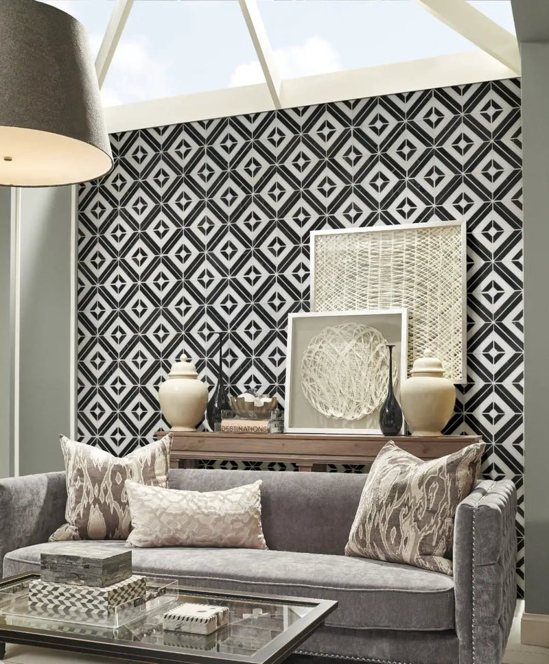 Rhombix Nero Polished Pattern Marble Mosaics in a finished room