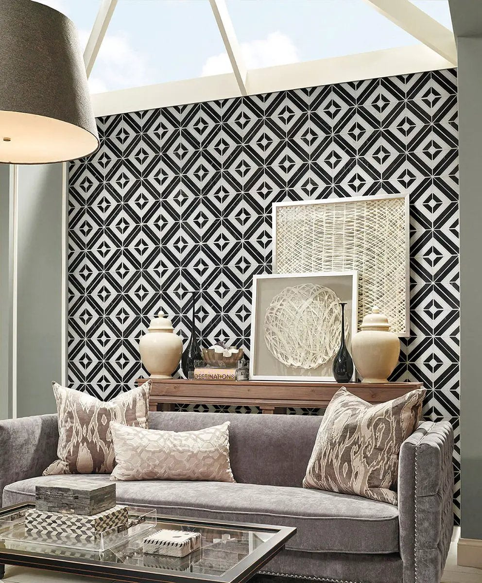 Rhombix Nero Polished Pattern Marble Mosaics in a finished room