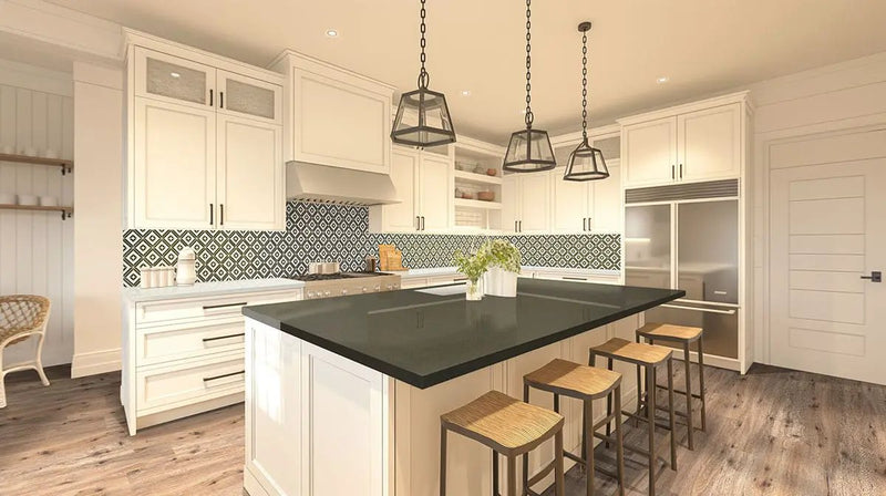 Rhombix Nero Polished Pattern Marble Mosaics in a finished room