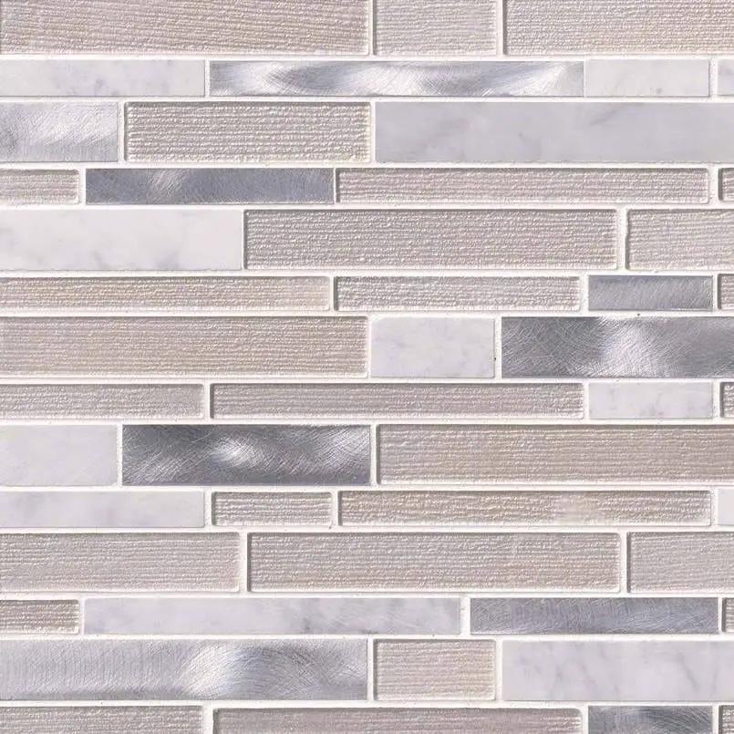 White Wave Interlocking Pattern 4mm Glass Mosaics close up