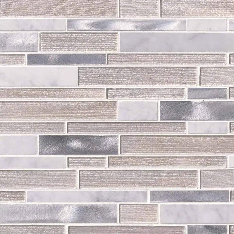 White Wave Interlocking Pattern 4mm Glass Mosaics close up