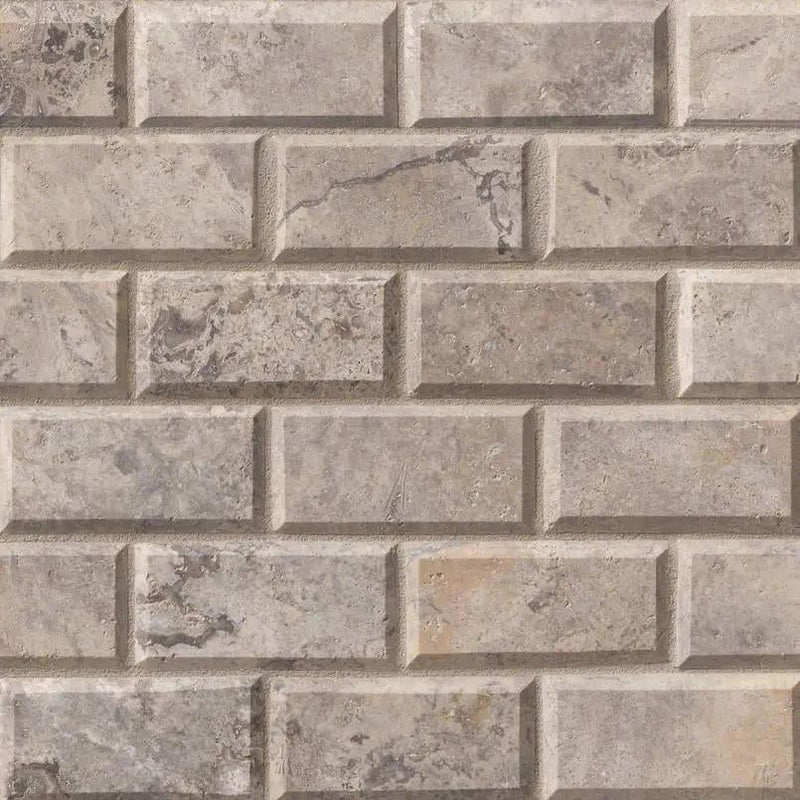 Silver Travertine Honed Mosaics 2x4 close up