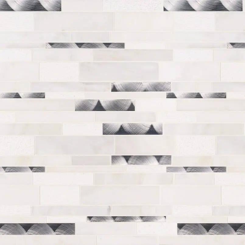 Moderno Blanco Interlocking 12x18 Pattern 8mm Metal Mosaics close up