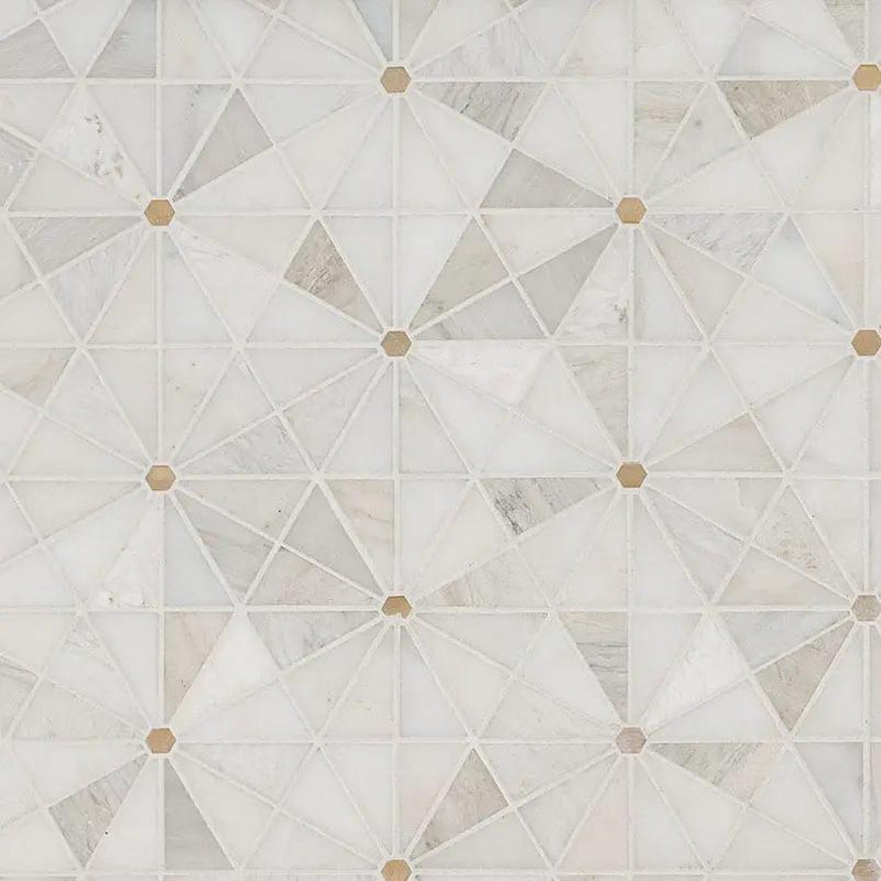 Elegante Pinwheel Gold Pattern Metal Mosaics close up