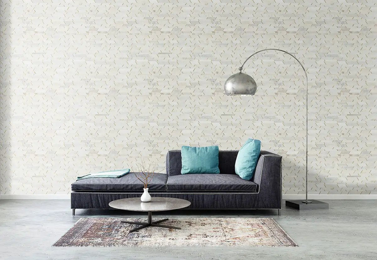 Metro Gold Pattern Metal Mosaics in a finished room