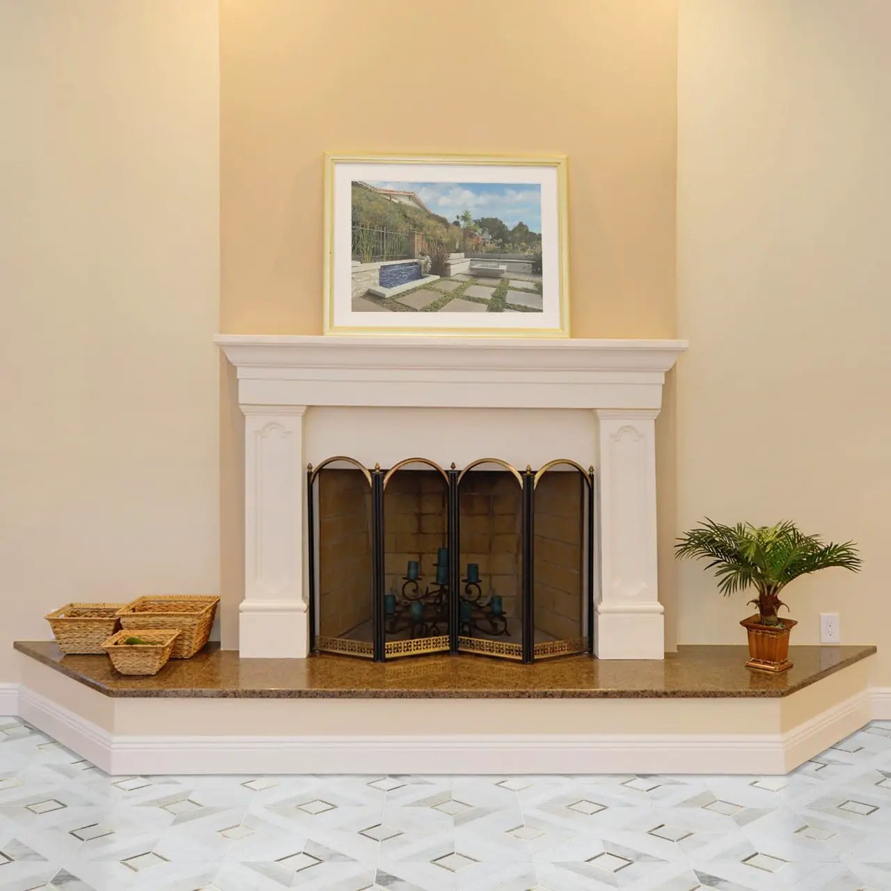 Verona Gold Pattern Metal Mosaics in a finished room