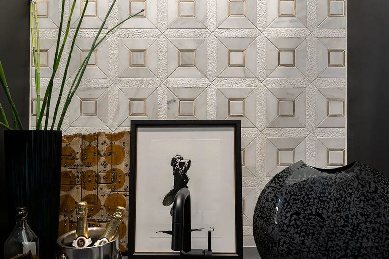 Verona Gold Pattern Metal Mosaics in a finished room