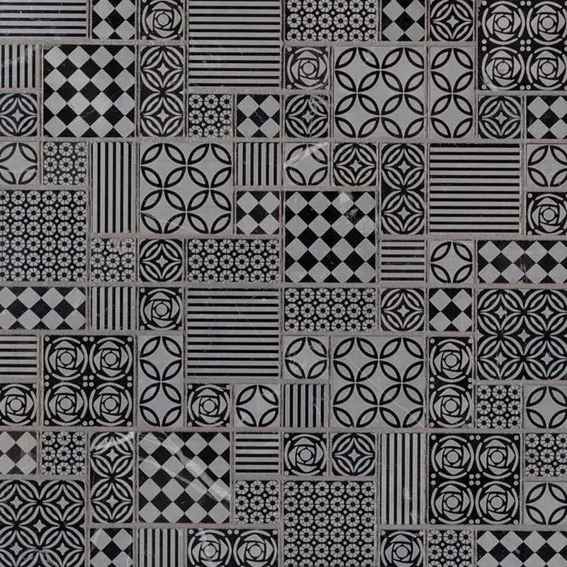 Tetris Nero 10mm Polished Pattern Marble Mosaics by MSI Surfaces