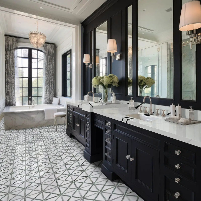Verdant Green Geometrica Pattern Pol Polished Marble Mosaics in a finished room