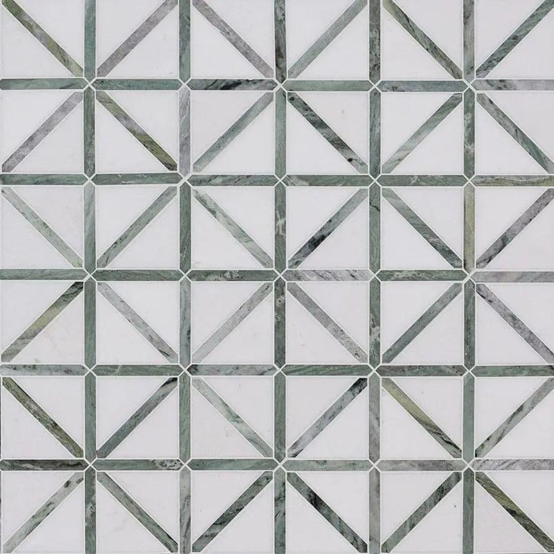 Verdant Green Geometrica Pattern Pol Polished Marble Mosaics angled view