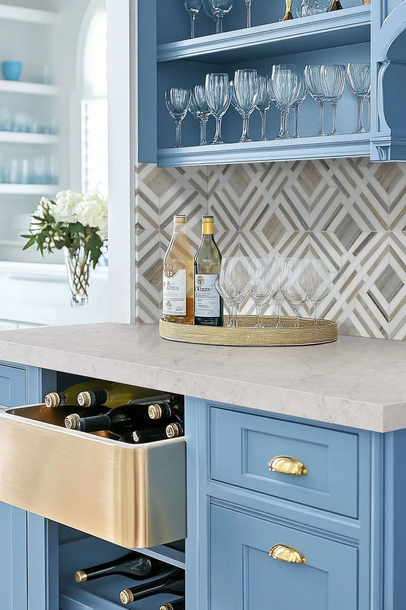 Wellington Pattern Polished Marble Mosaics in a finished room