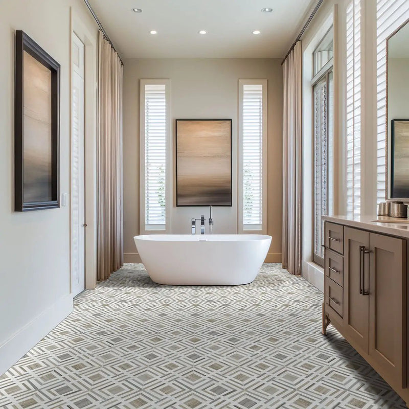 Wellington Pattern Polished Marble Mosaics in a finished room
